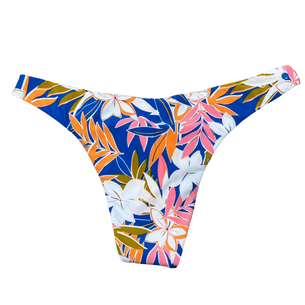 NWT Volcom Hot Tropics Blue Floral V Bikini Swimsuit Bottom Large Cheeky - Picture 2 of 7